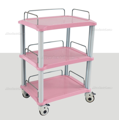 ZL® YA50R 3 Trays Dental Instrument Cart Blue / Pink Rolling Trolley ABS Made